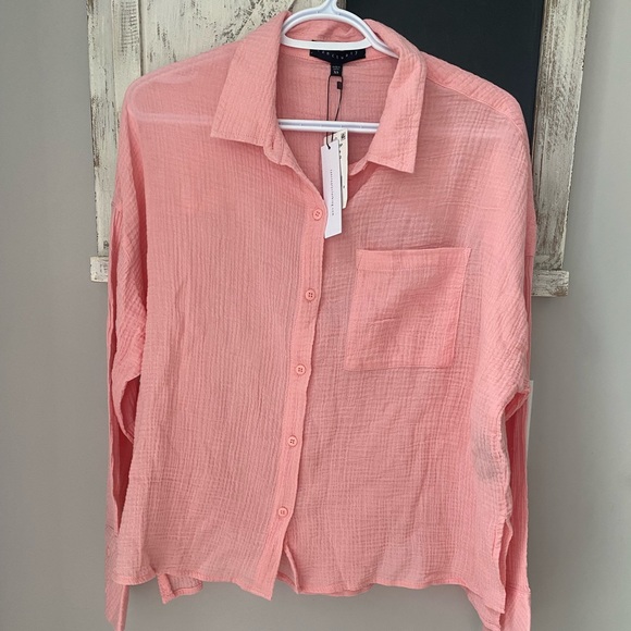 New Sanctuary Pink Button Down Top - Picture 1 of 6